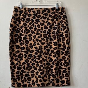 Dennis Basso Black and Tan Animal Print Pencil Skirt; waist 16 inches